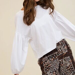 NWT Aerie White Slouchy Balloon Sleeve T-Shirt Cotton Boho Womens XL Festival